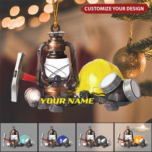 Personalized Miner Helmet and Lantern Christmas Ornament Gift For miner - 2024 New Release