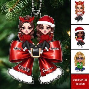 Christmas Red Coquette Bow Best Friends Personalized Acrylic Ornament - 2024 New Release