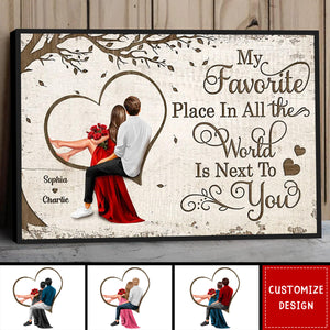 Personalized Favorite Place In The World Heart Couple Sitting Poster - Anniversary Gift For Wife,Husband