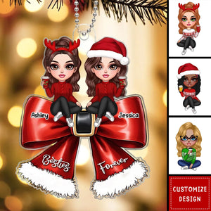 Christmas Red Coquette Bow Best Friends Personalized Acrylic Ornament - 2024 New Release