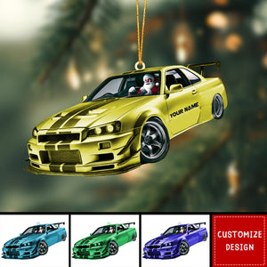 Personalized Racing Car Christmas Ornament, Santa Driving Sports Car - 2024 New Release