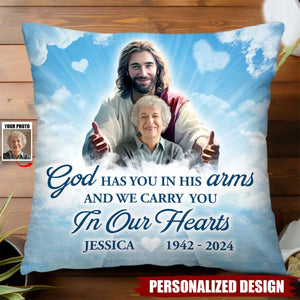 God Has You In His Arm-Personalized Memorial Pillow-Gift For Friends Family