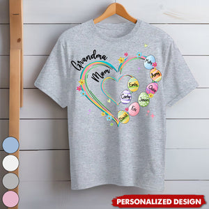 Heart Grandkid Name-Personalized T-Shirt-Gift For Grandma Mom Easter Day