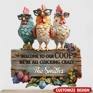 Welcome To Our Coop - Personalized Chicken Cut Metal Sign