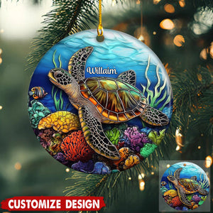 Personalized Sea Turtle Christmas Ceramic Ornament Gift For Turtle Lover-2024 New Release