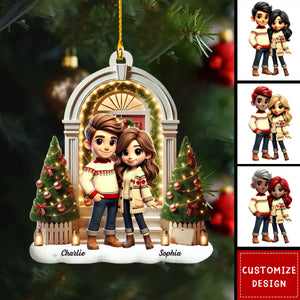 Pretty Couple Standing On The Front Porch Personalized Acrylic Ornament-Christmas Gift For Couple