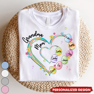 Heart Grandkid Name-Personalized T-Shirt-Gift For Grandma Mom Easter Day