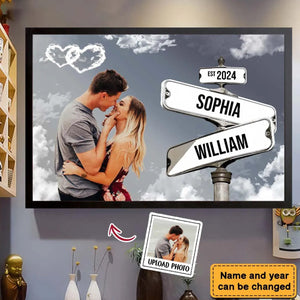 Personalized Couple Street Sign Custom Photo Name And Wedding Date Poster-Gift For Couples