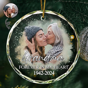 Custom Photo Memorial Forever Our My Hearts - Personalized Circle Glass Ornament