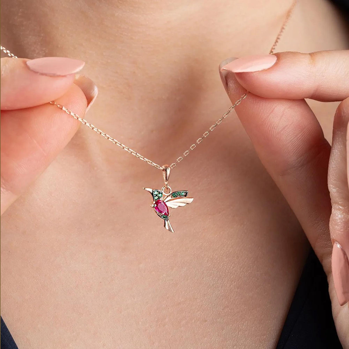 Colorful Tiny Hummingbird Necklace - Gift Bird Lovers