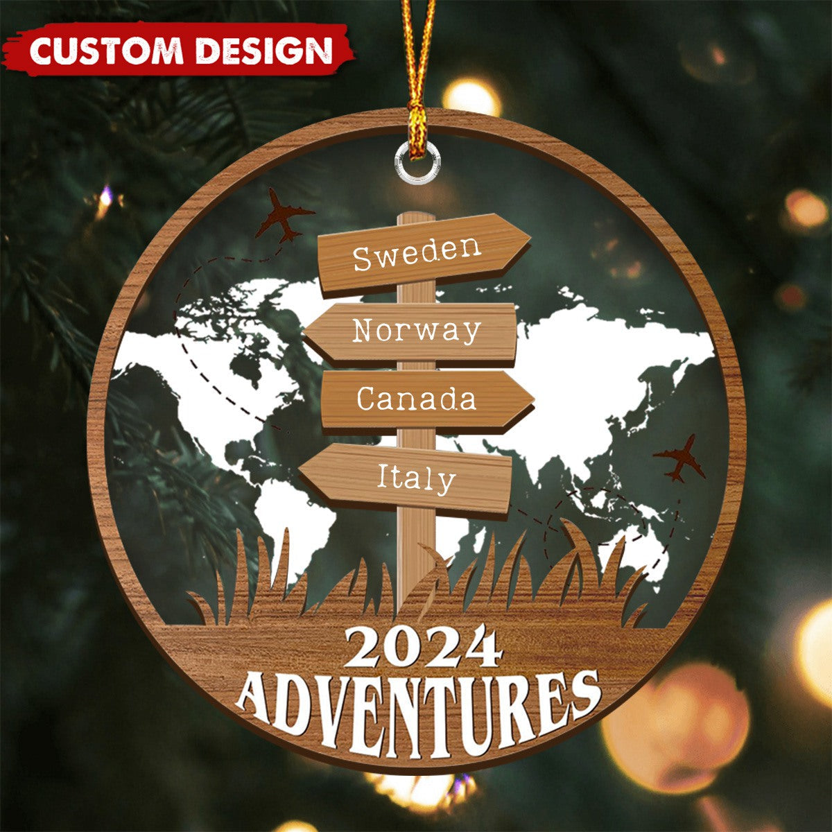 Personalized Travel Adventure Ornament, Custom Traveling Destination - Gift for Travelers - 2024 New Release