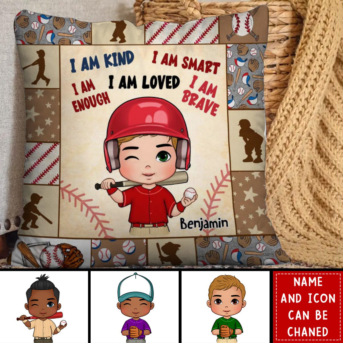 Personalized Gift For Grandson Baseball I Am Kind Kids Pillow