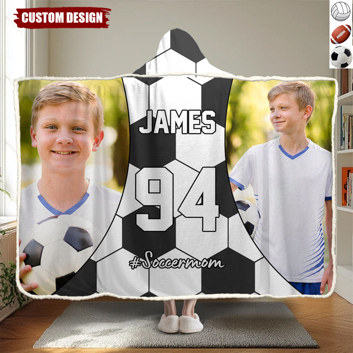 Personalized Photo Wearable Blanket Hoodie - Gift For Football,Soccer,Volleyball Lovers