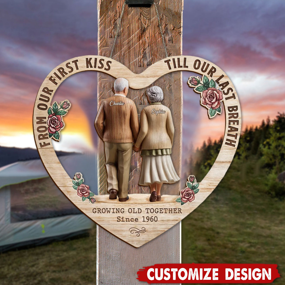 Personalized Couple Wooden Sign - Anniversary Gift Idea For Husband,Wife