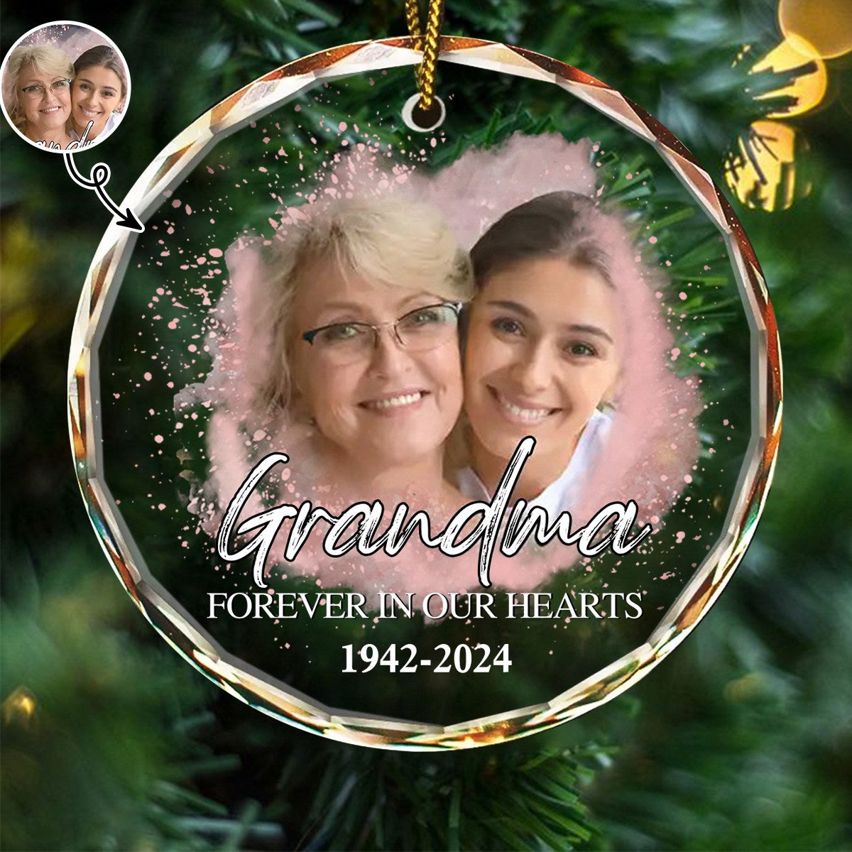 Custom Photo Memorial Forever Our My Hearts - Personalized Circle Glass Ornament