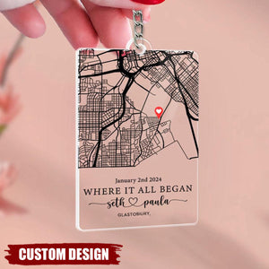 Where It All Began - Personalized Map Couple Keychain, Anniversary Gift For Wife, Husband