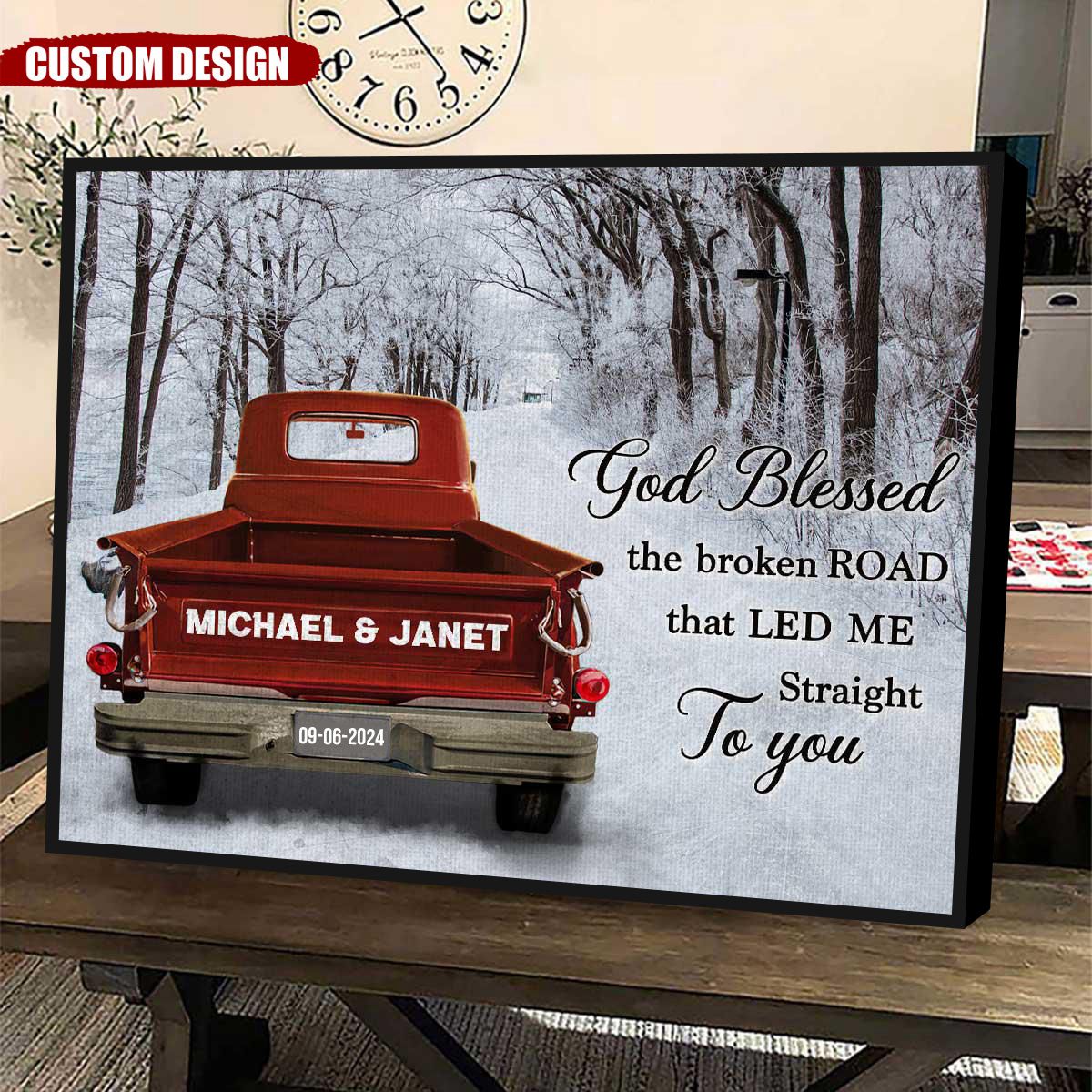 God Blessed The Broken Road - Personalized Farmhouse Sign Poster, Anniversary Gift For Couple