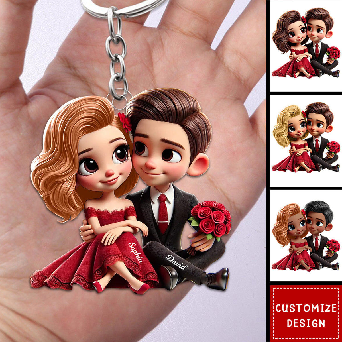 Romantic Elegant Valentine Couple Personalized Keychain-Gift For Couple