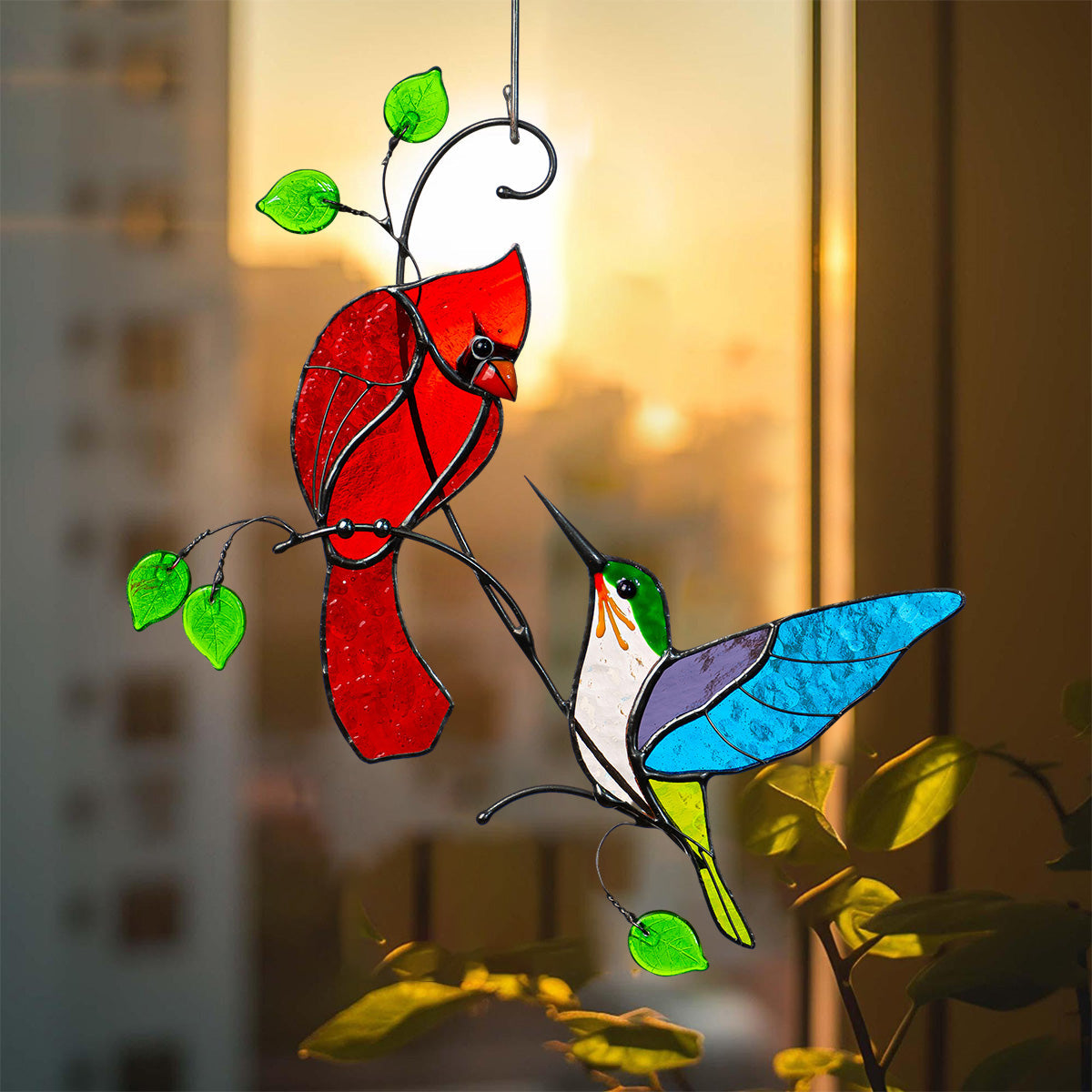 Hummingbird Stained Memorial Window Hanging Suncatcher Ornament Gift For Bird Lovers