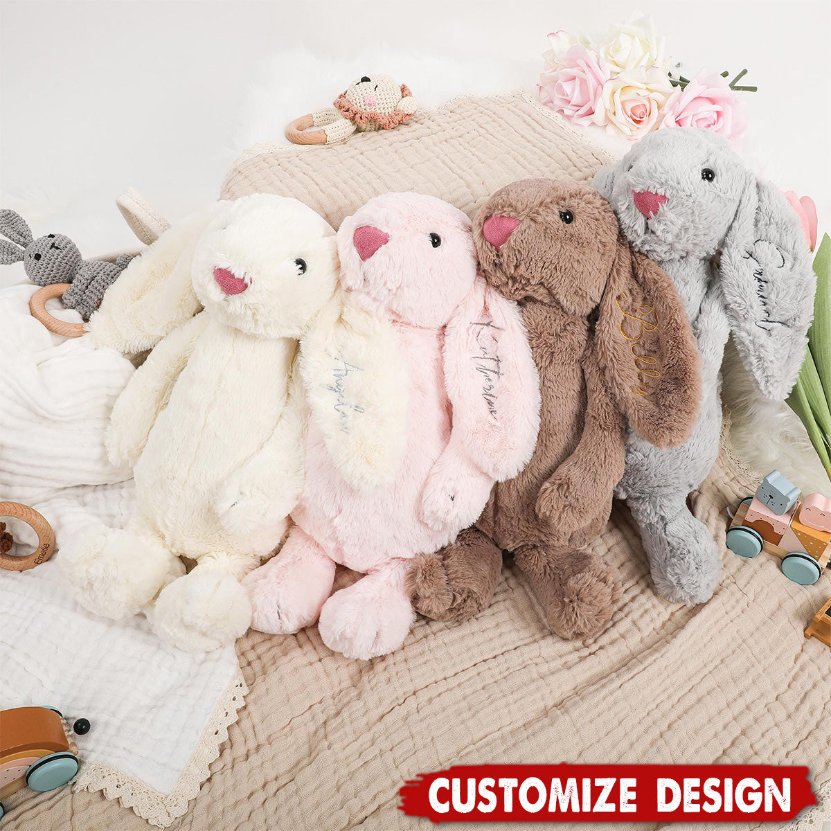 Personalized Embroidered Bunny Rabbit - Gift For Your Loved One