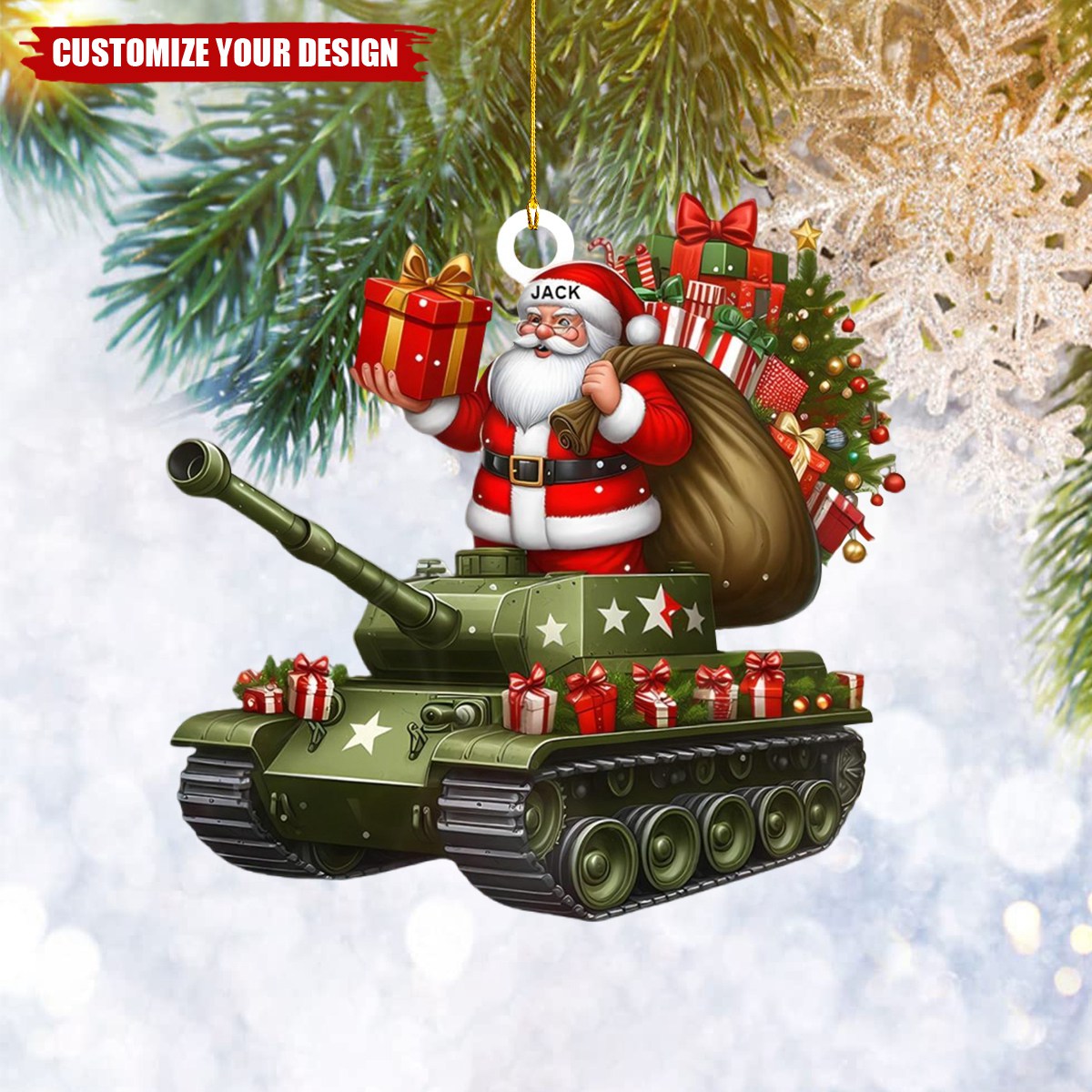 Personalized Military Tank Car with Santa Claus Christmas Ornament - 2 ...