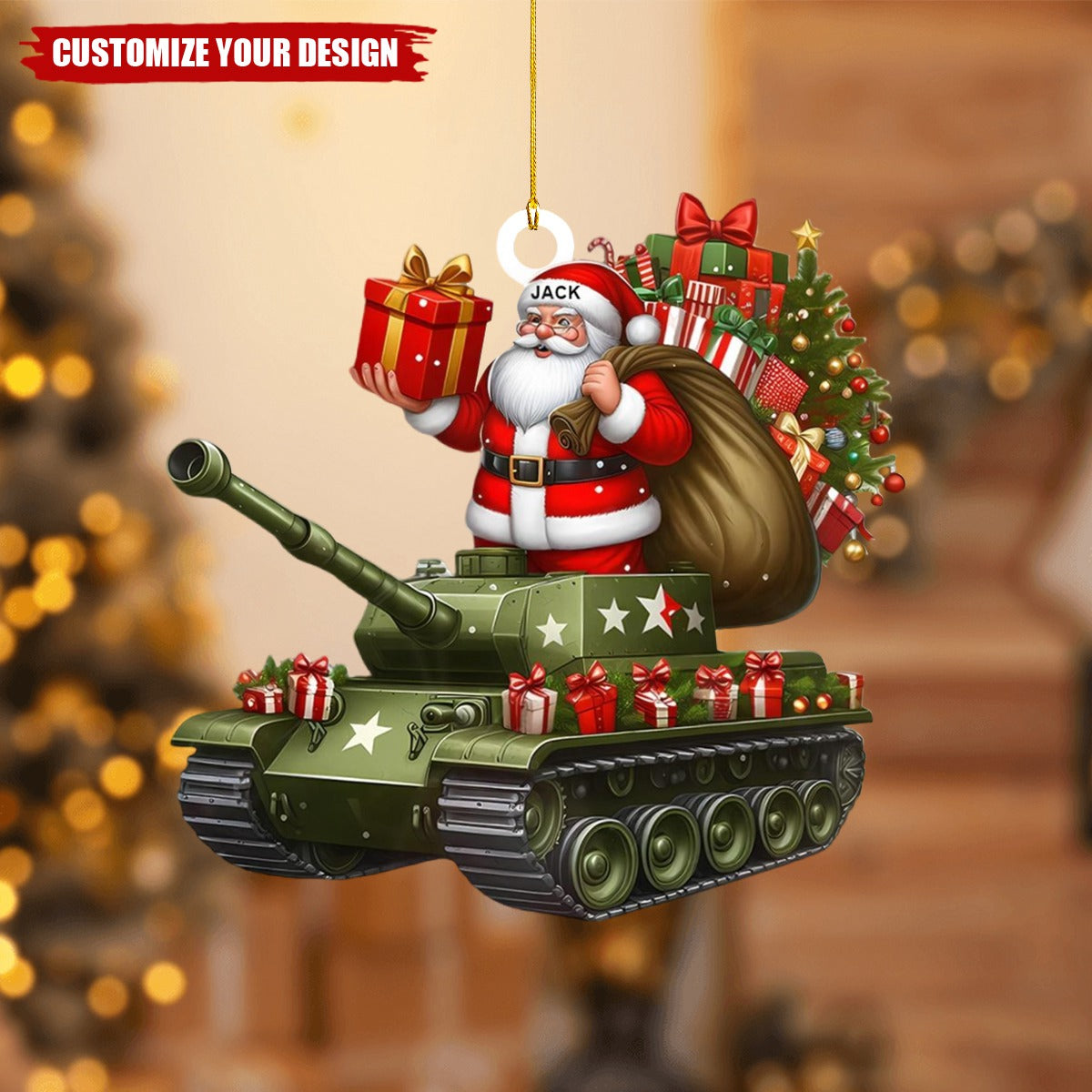 Personalized Military Tank Car with Santa Claus Christmas Ornament - 2024 New Release