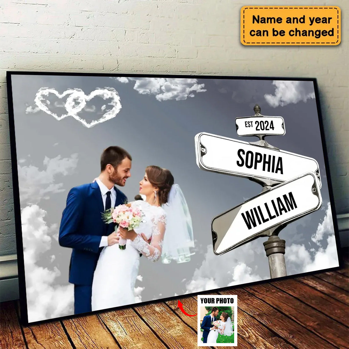 Personalized Couple Street Sign Custom Photo Name And Wedding Date Poster-Gift For Couples