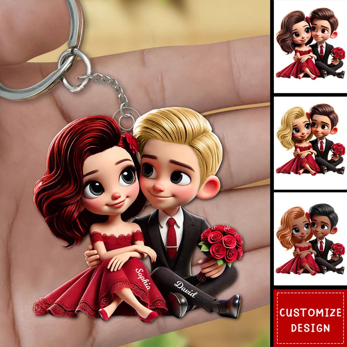 Romantic Elegant Valentine Couple Personalized Keychain-Gift For Couple