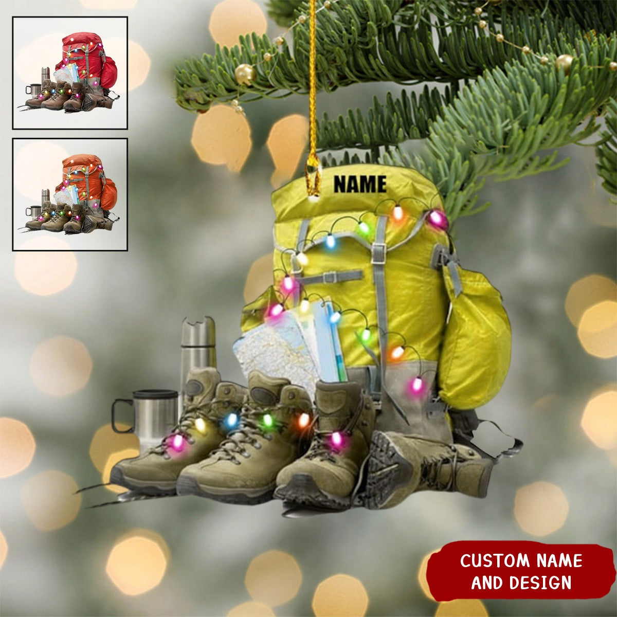 Personalized Hiking Backpack Ornament, Hiking Ornament, Hiking Christmas Acrylic Flat Ornament, Gift For Hiking Lovers