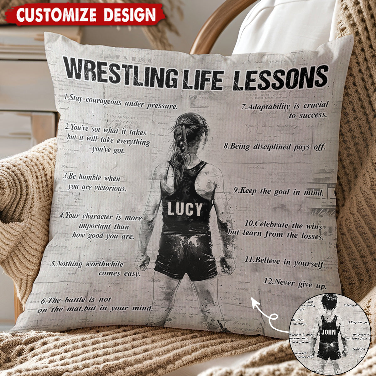 Personalized Wrestling Boy/Girl Life Lessons Pillow-Gift For Wrestling Young Lovers