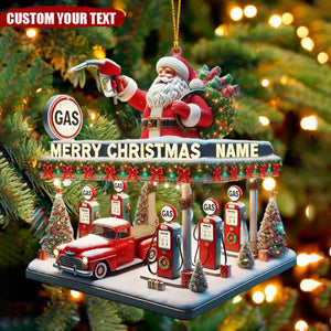 Personalized Gas Station Santa Christmas Ornament - Gift For Auto Enthusiasts - 2024 New Release