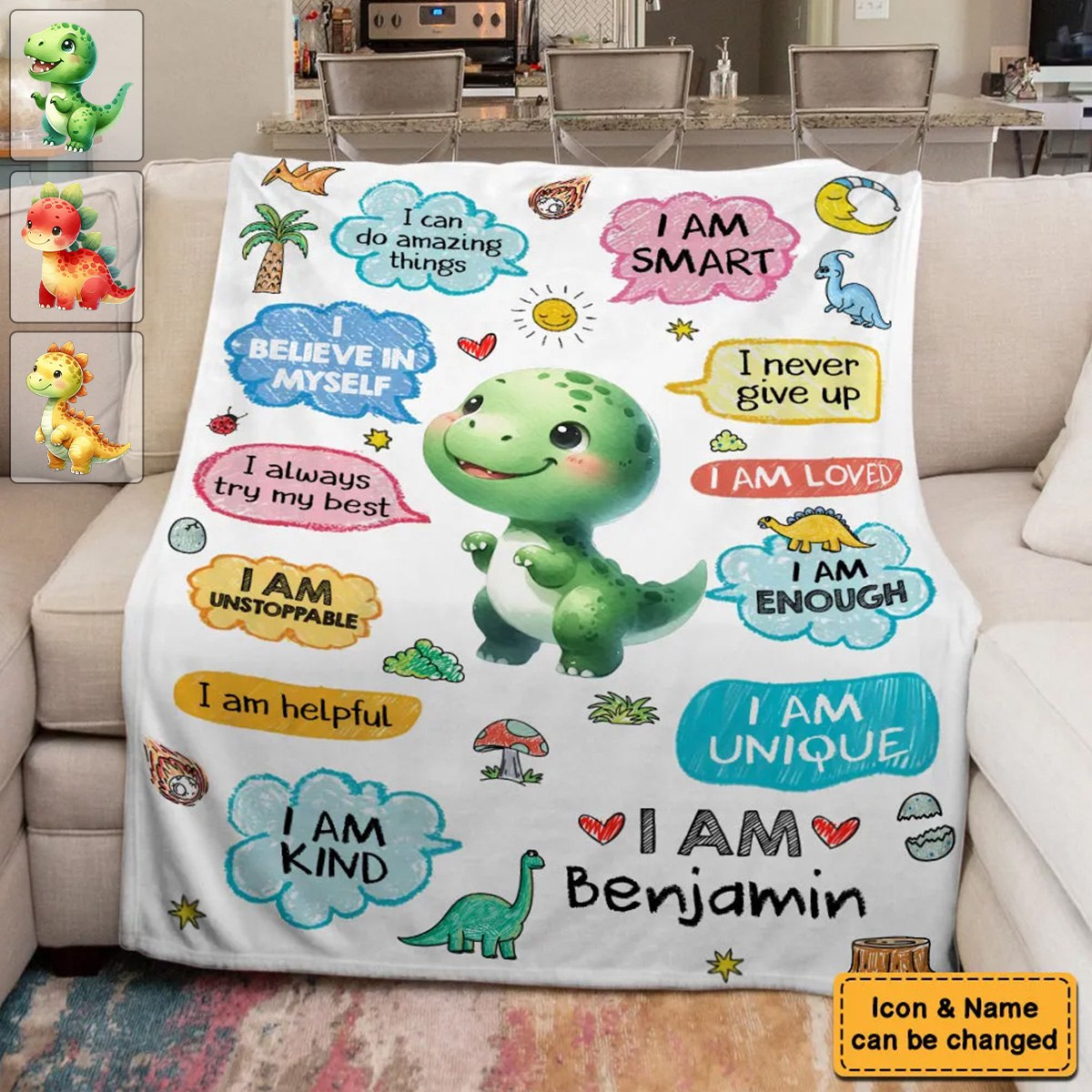 Personalized Grandson Cartoon Dinosaur Blanket