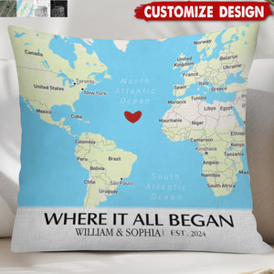 Where It All Began - Map Personalized Couple Pillow - Gift For Husband,Wife,Anniversary