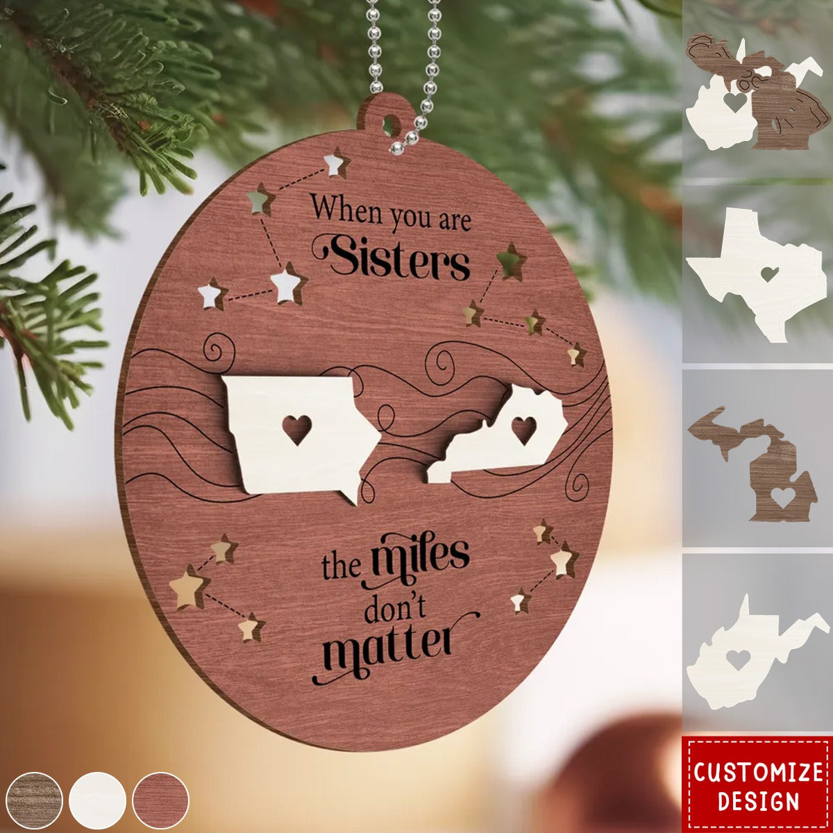 2024 New Release - Long Distance Family Friends Siblings Sisters Besties Personalized 2-Layered Wooden Christmas Ornament