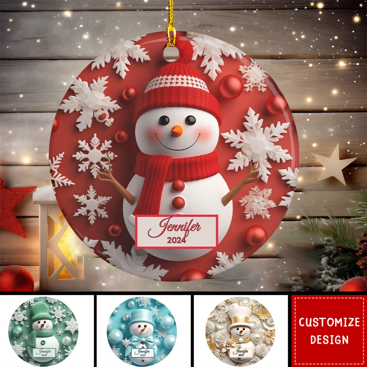 Personalized Colorful Snowman Christmas Ceramic Ornament-2024 New Release