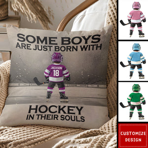 Some Boys Are Just Born With Hockey - Personalized Hockey Kid Pillow - Gift For Hockey Lovers