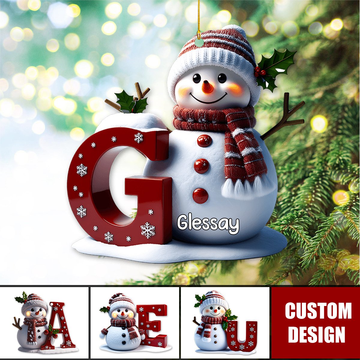Personalized Snowman With Letter Christmas Ornament, Gift For Family - 2024 New Release