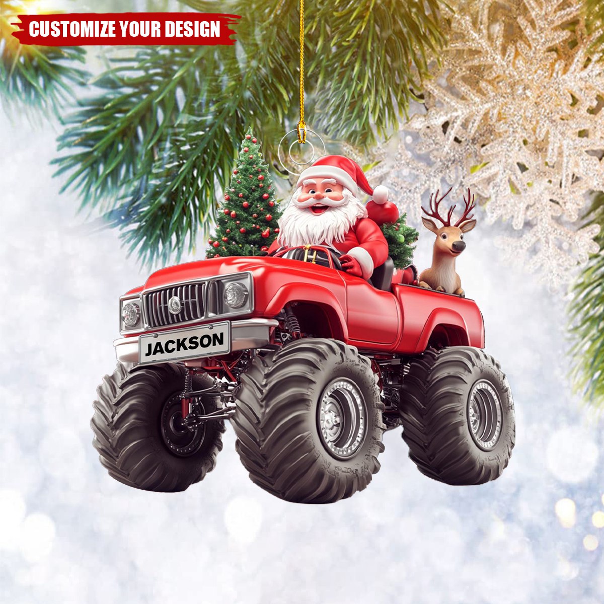 Personalized Santa On Monster Truck Ornament - 2024 New Release Gift For Kids