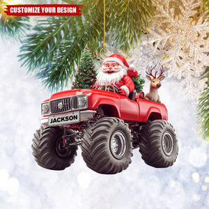 Personalized Santa On Monster Truck Ornament - 2024 New Release Gift For Kids