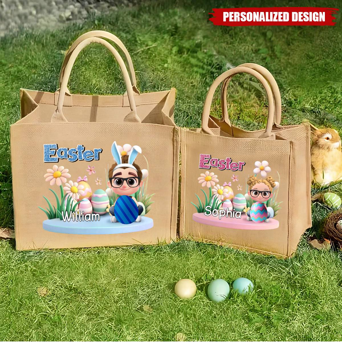 Easter Day For Kid-Personalized Jute Tote Bag