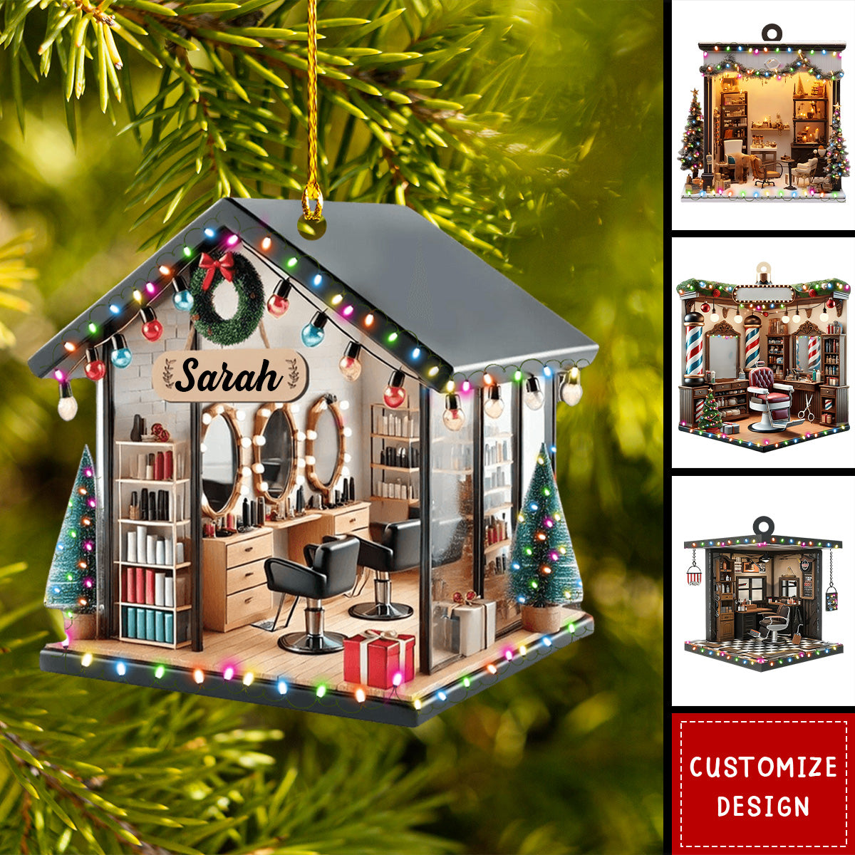 Personalized Hair Salon With Light Christmas Ornament - Gift For Hairdresser 2024 New Release