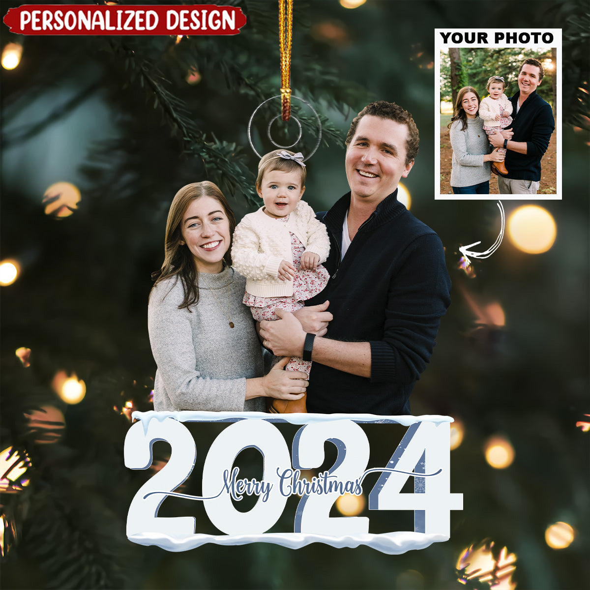 2024 New Release Merry Christmas 2024 - Personalized Photo Mica Ornament - Christmas Gift For Family Members