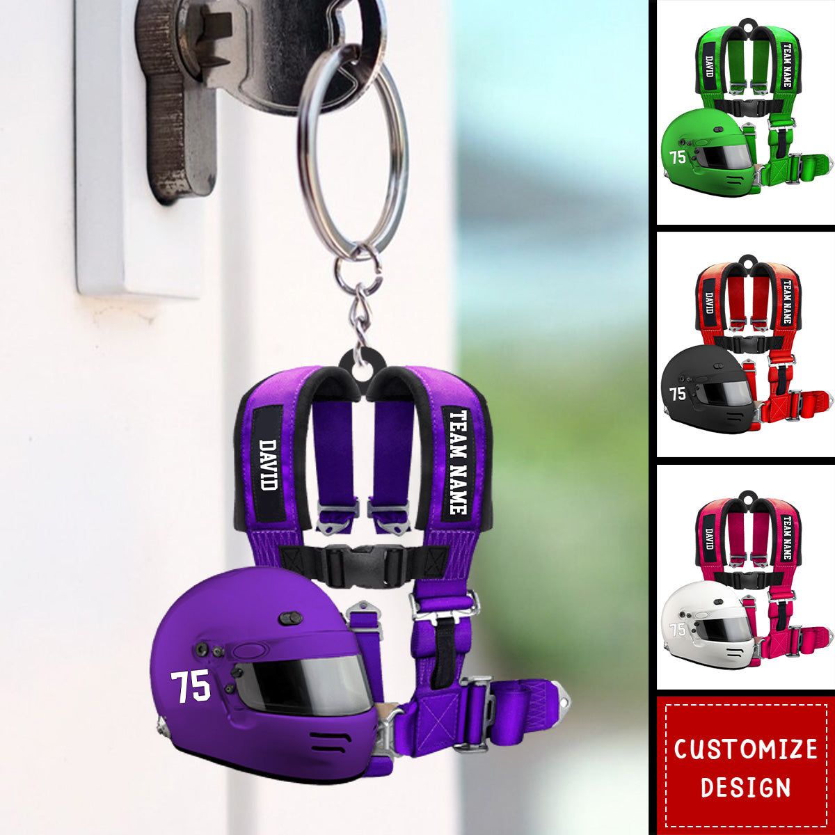Racing Seat Belt And Helmet Personalized Acrylic Keychain