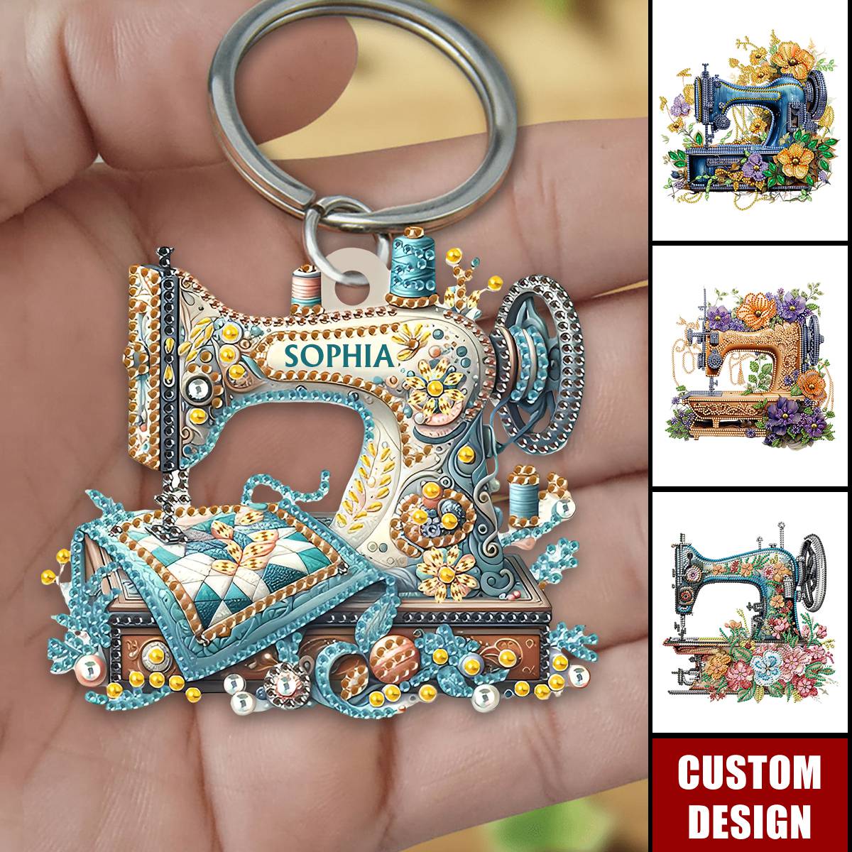 Shiny Sewing Machine Personalized Acrylic Keychain, Gifts For Sewing Lover