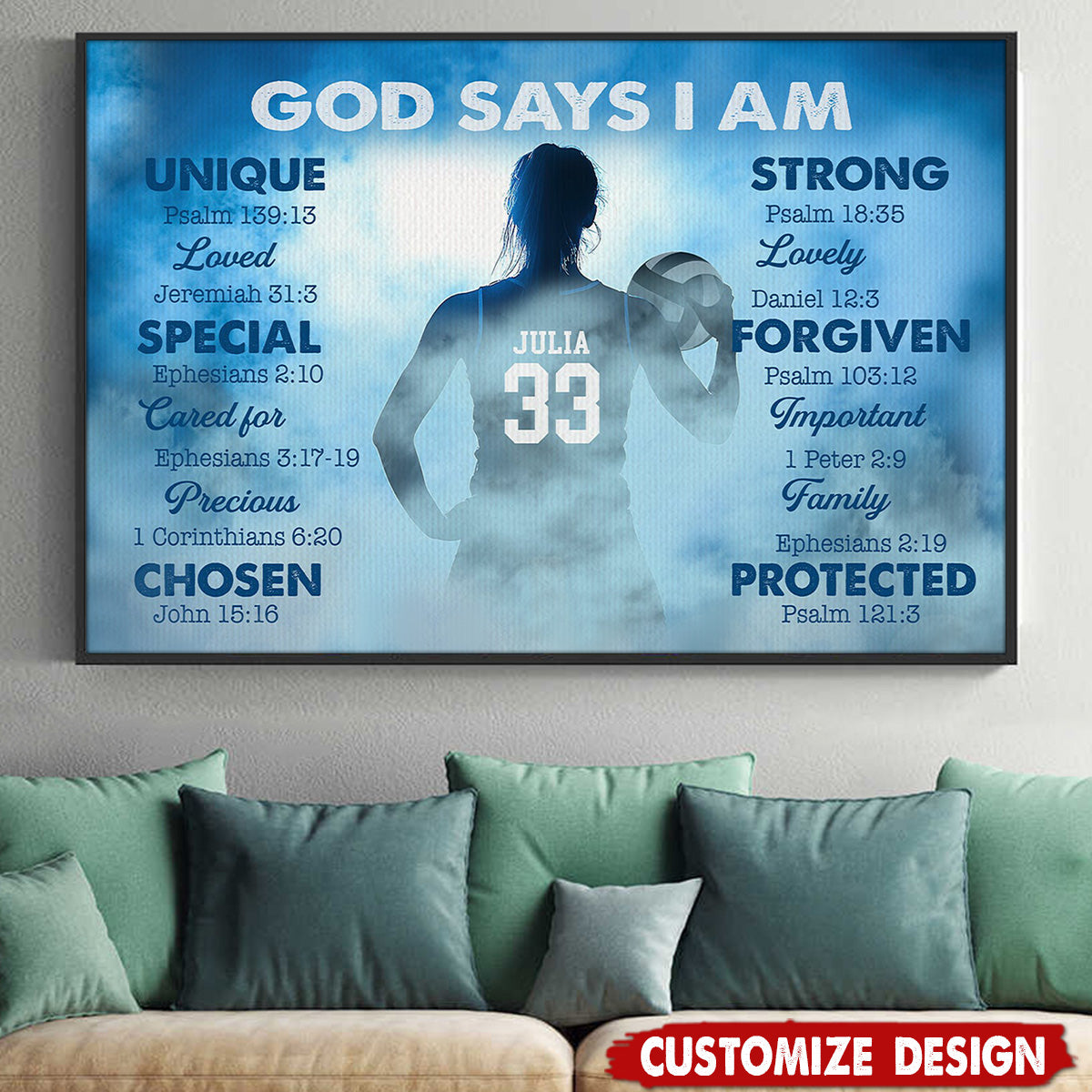 God Says I Am-Personalized Volleyball Girl Poster-Gift For Volleyball Lovers