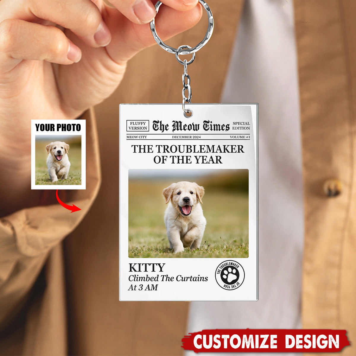 The Troublemaker Of The Year  - Personalized Cat Dog Keychain - Gift For Pet Lovers