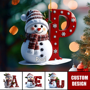 Personalized Snowman With Letter Christmas Ornament, Gift For Family - 2024 New Release