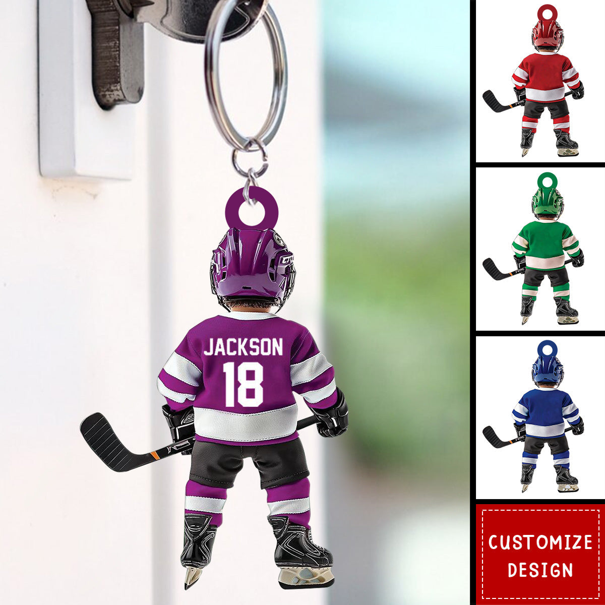 Personalized Hockey Christmas Keychain Gifts For Hockey Lover