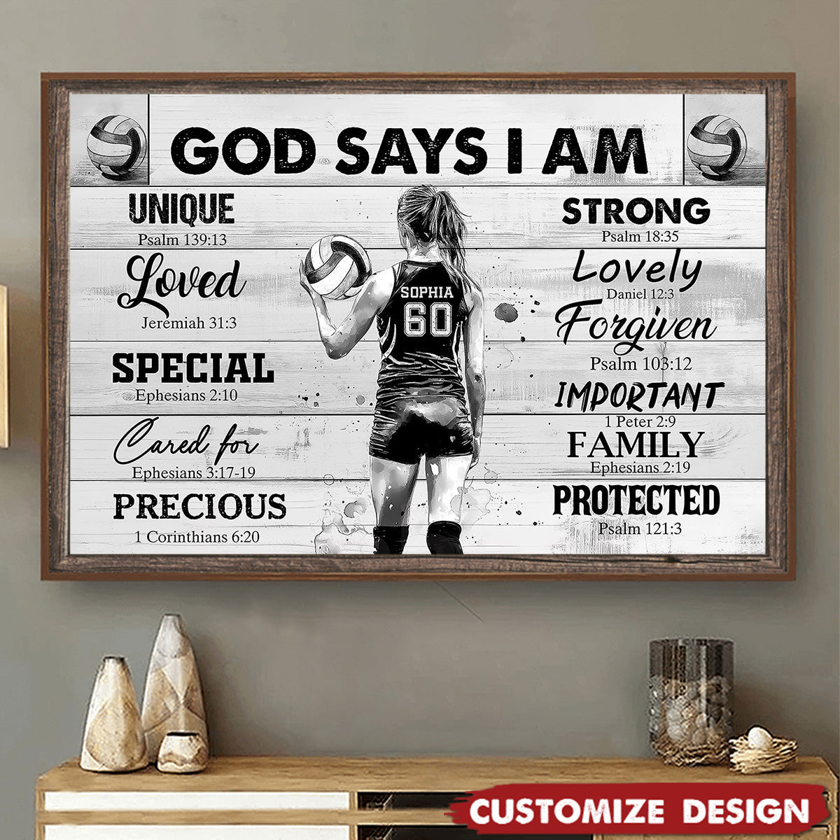 God Says I Am-Personalized Volleyball Girl Poster-Gift For Volleyball Lovers