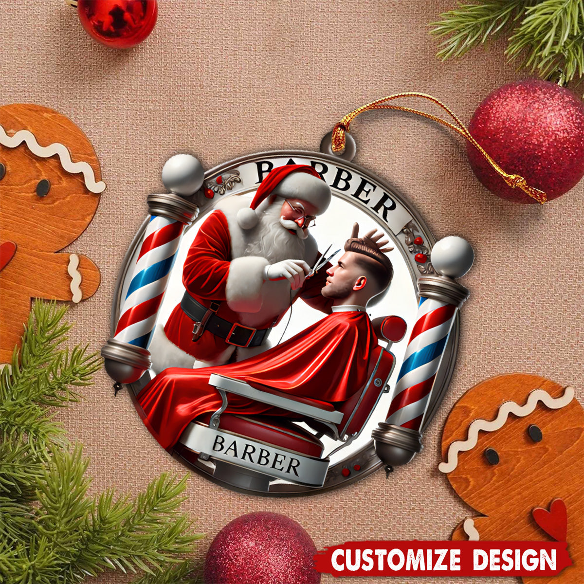 Personalized Barber Christmas Ornament with Santa Gift For Barbers-2024 New Release